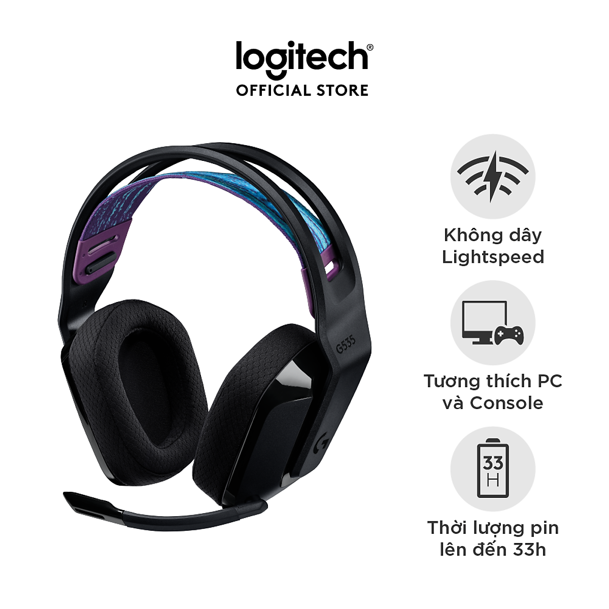 Tai nghe game không dây Lightspeed Logitech G535 - Trọng lượng nhẹ, âm thanh nổi, tương thích PC, PS4, PS5, Mic gấp để tắt tiếng -Hàng chính hãng
