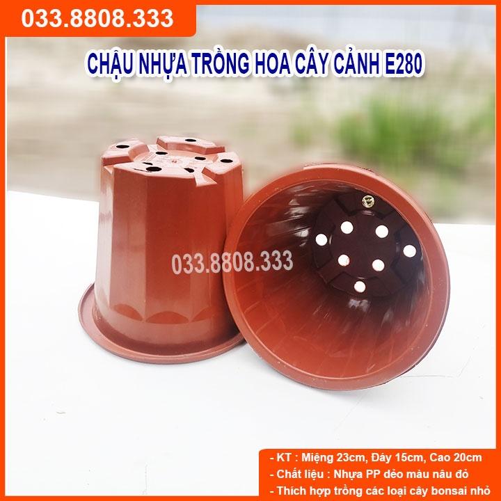 10 Chậu Nhựa Nâu Trồng Cây E280 - Chậu Bền Đẹp