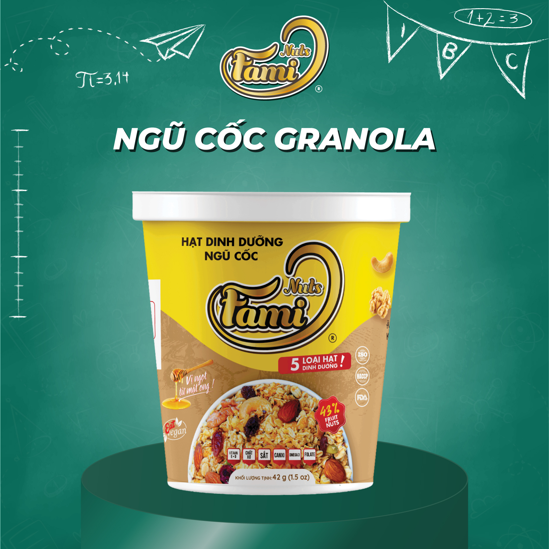 HẠT DINH DƯỠNG NGŨ CỐC GRANOLA FAMINUTS - Ly Giấy 42g - Ngữ Cốc Giảm Cân