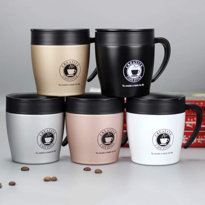 Cốc Cafe Giữ Nhiệt 330ml Chất Liệu Inox 304 Nhỏ Gọn Có Tay Cầm Sang Trọng Tặng Kèm Thìa