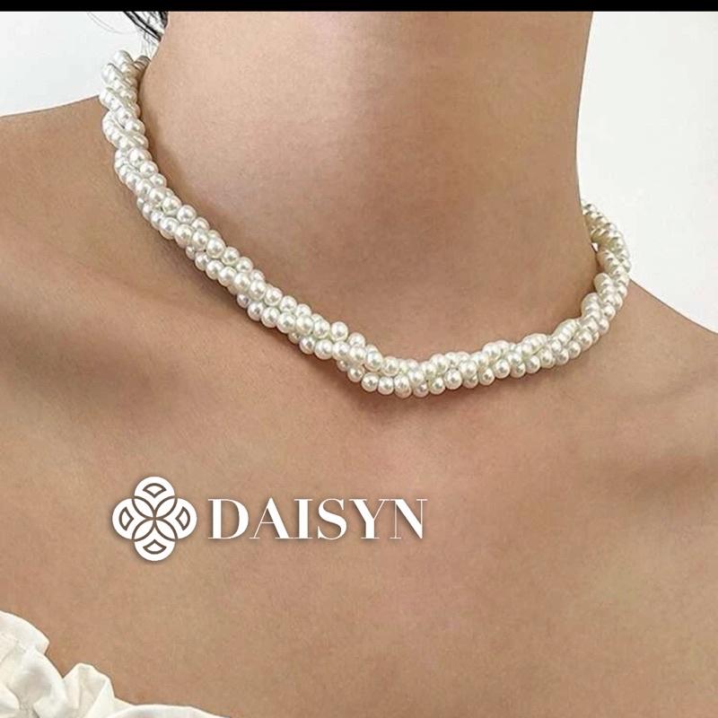 N410 choker vòng cổ hạt Trai, dây chuyền hạt bẹt dây chuyền mang áo dài 3 sợi hạt 6mm xoắn, sang trọng cho nữ