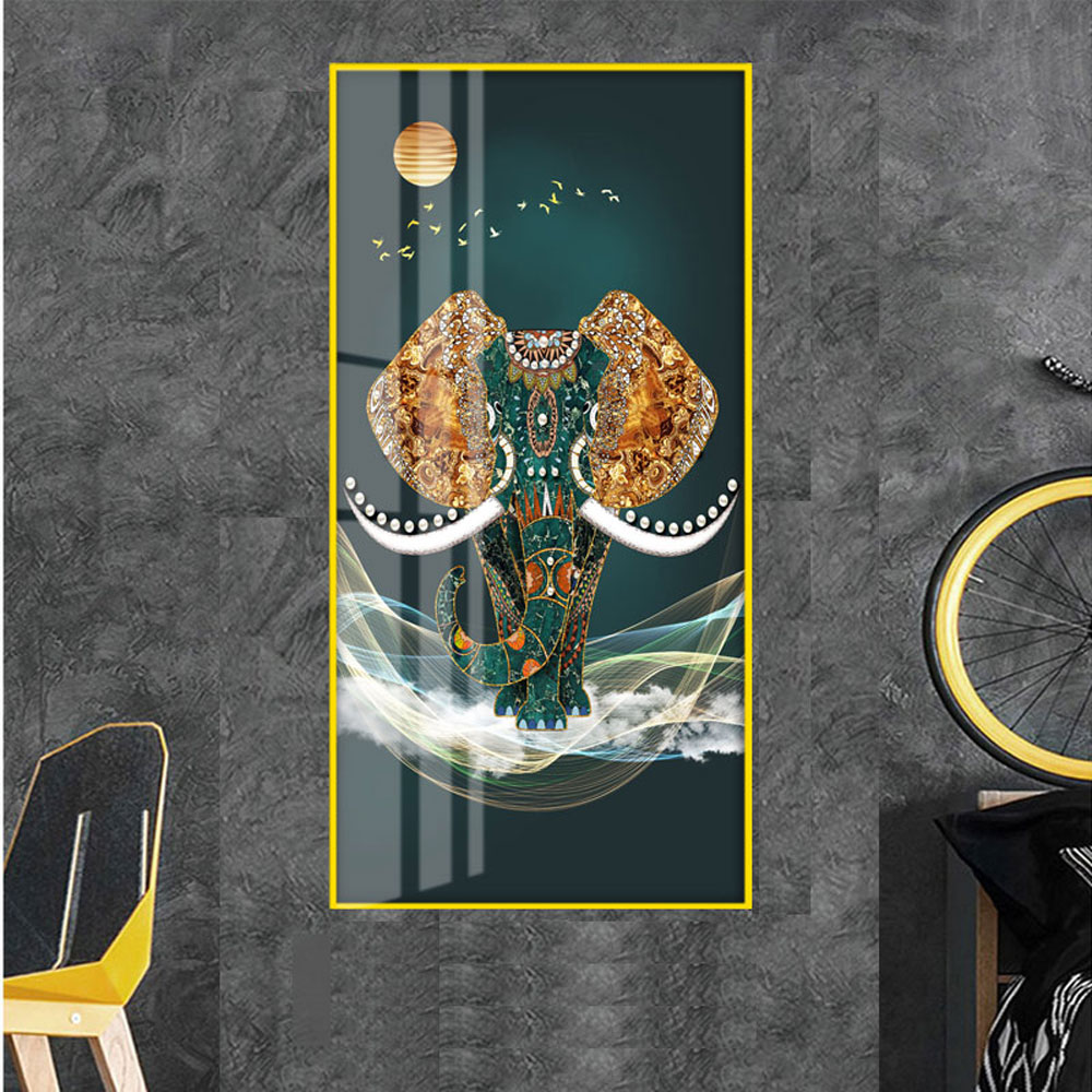 Tranh Treo Tường Tráng Gương PVC-TT Họa Tiết Voi Phong Thùy Mang Biểu Tượng Hòa Thuận, Êm Ấm Cho Gia Đình