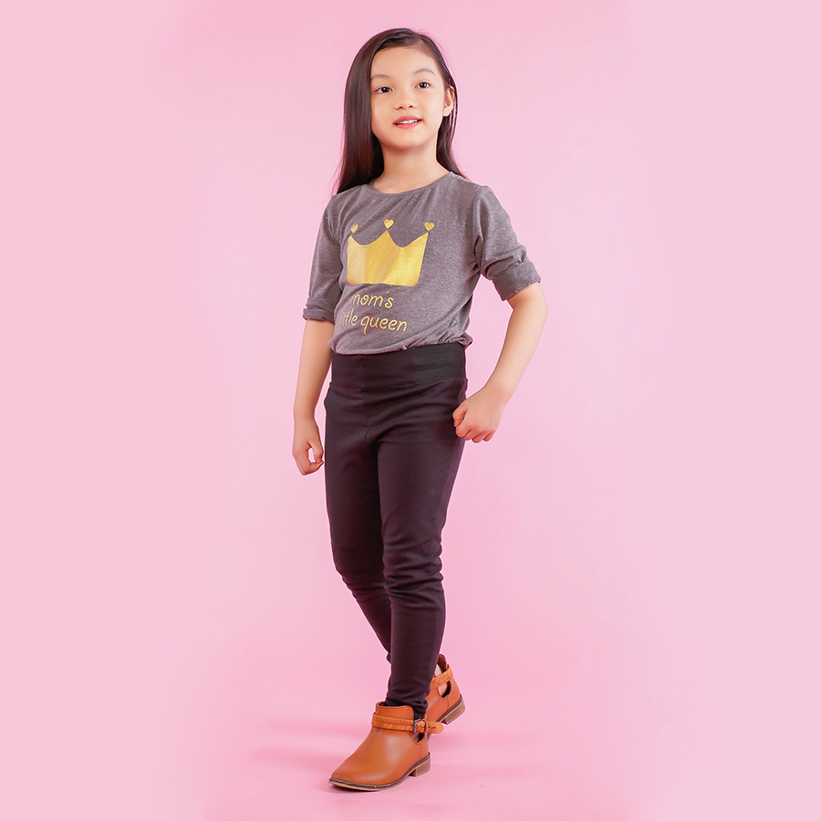 Áo Thun Bé Gái Tay Dài Xám In Hình Vương Miện Vàng Đồng Ugether Ukid128