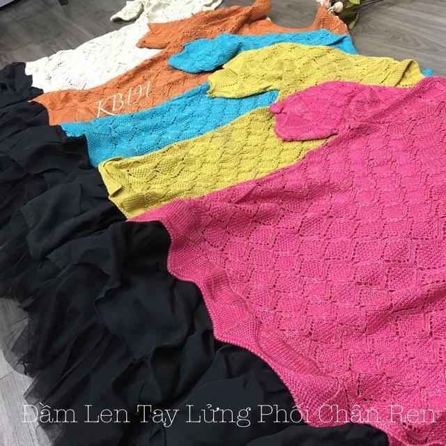 Đầm Len Ánh Kim Tay Lửng Phối Chân Voan 2 Lớp