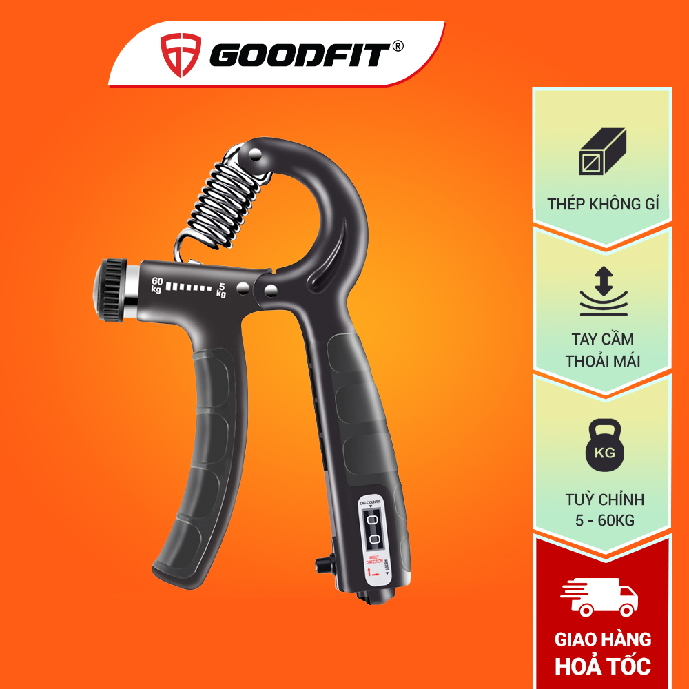 Kìm bóp tay, kìm tập tay chữ A có đếm số tự động GoodFit GF02E kìm tập cơ tay điều chỉnh lực từ 5-60kg