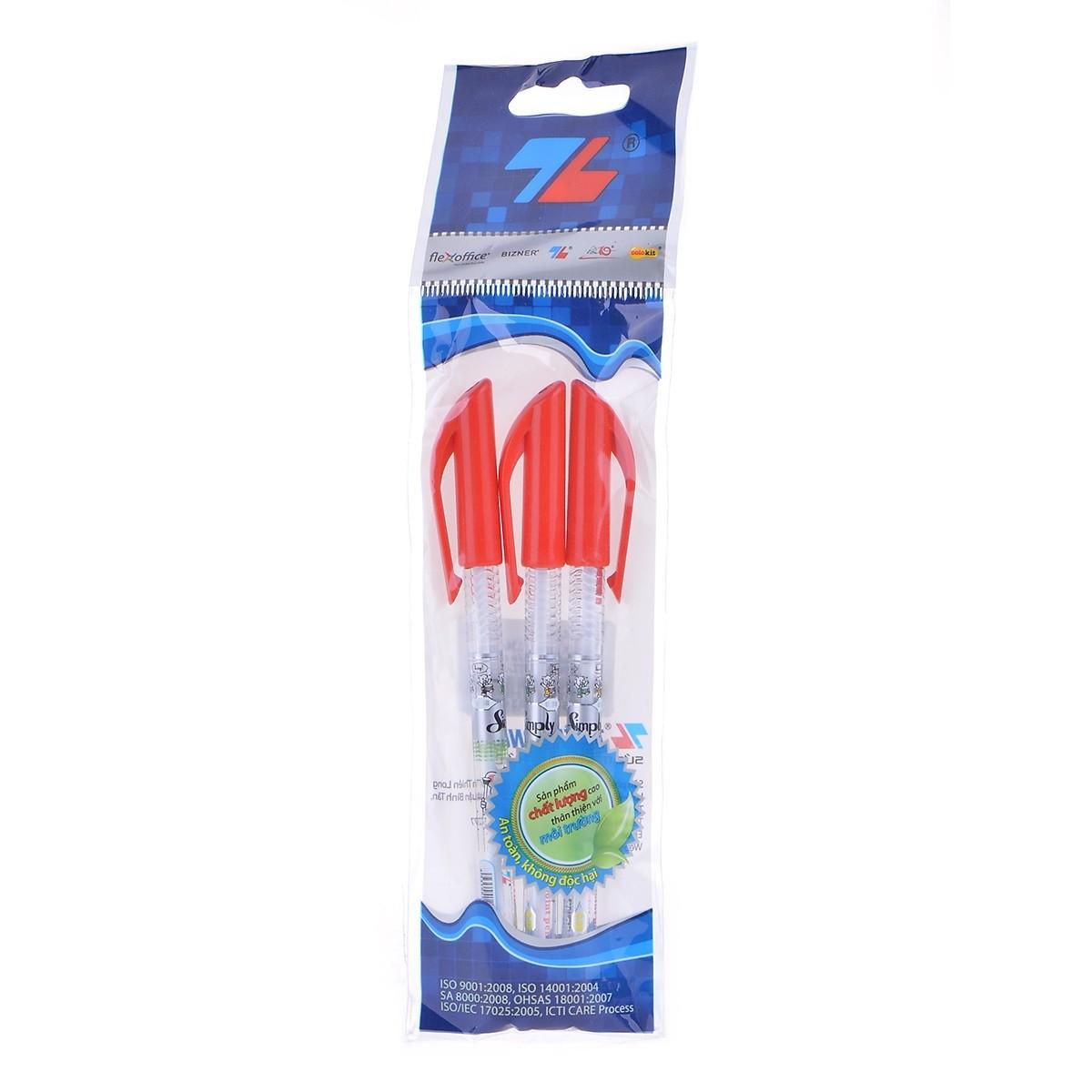 Vỉ 3 Bút Bi Thiên Long TL-062 - Mực Đỏ
