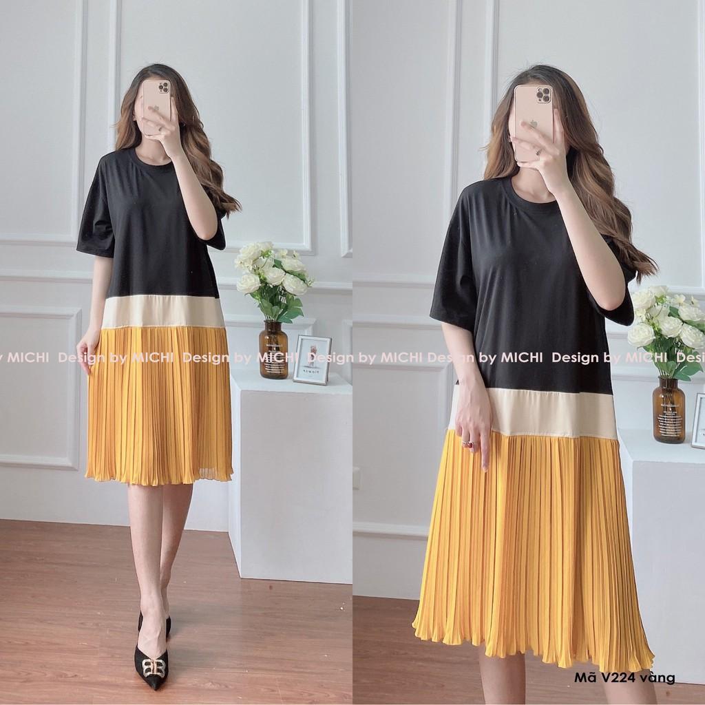 Váy suông chân xếp ly hồng, vàng, xanh, đầm freesize chất thun co dãn mã VS224 - Michi's House