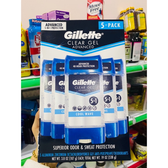 Set 5 Lăn khử mùi Gillette Advanced Clear Gel Antiperspirant Cool Wave 107gx5