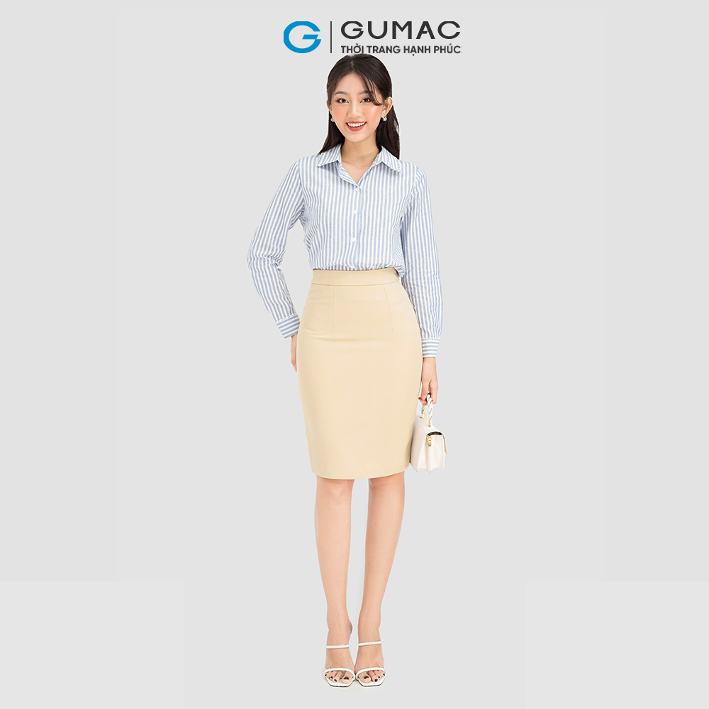 Áo sơ mi nữ cơ bản GUMAC AC08058 tay dài sọc phối ren
