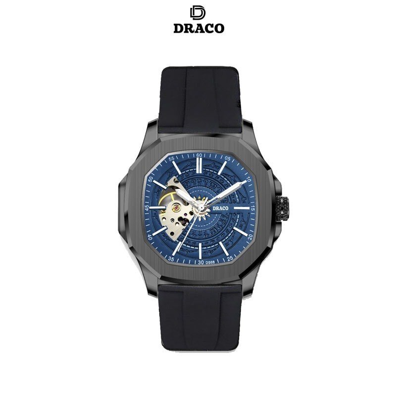 Đồng hồ nam Draco D23-DS68 “DongSon” Automaticđen xanh kết hợp chất liệu dây cao su non cao cấp màu đen-thời trang nam thể thao