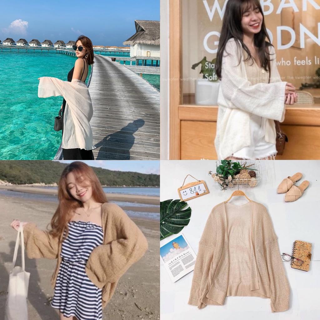 Áo khoác Cardigan len mỏng nữ, Áo gió đi biển mỏng nhẹ mặc với đầm maxi MiNhi phong cách Ulzzang