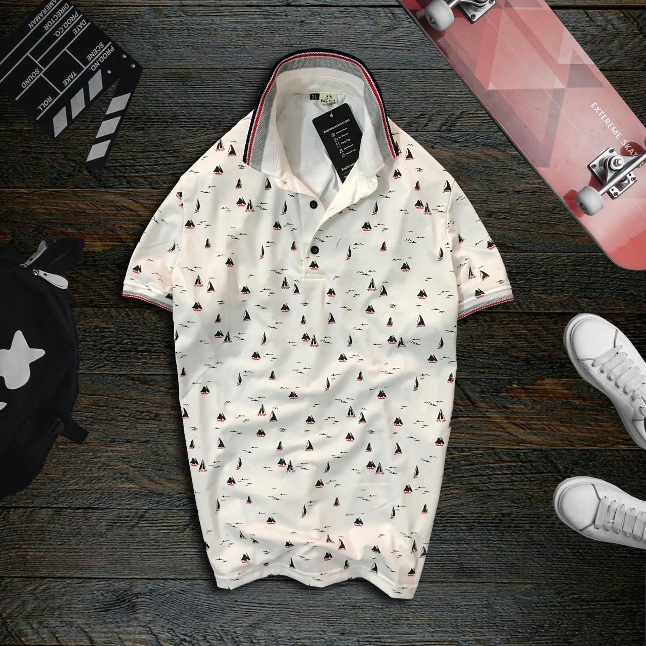 Áo thun polo nam chấm bi họa tiết có cổ vải cá sấu cao cấp phù hợp trung niên ND12