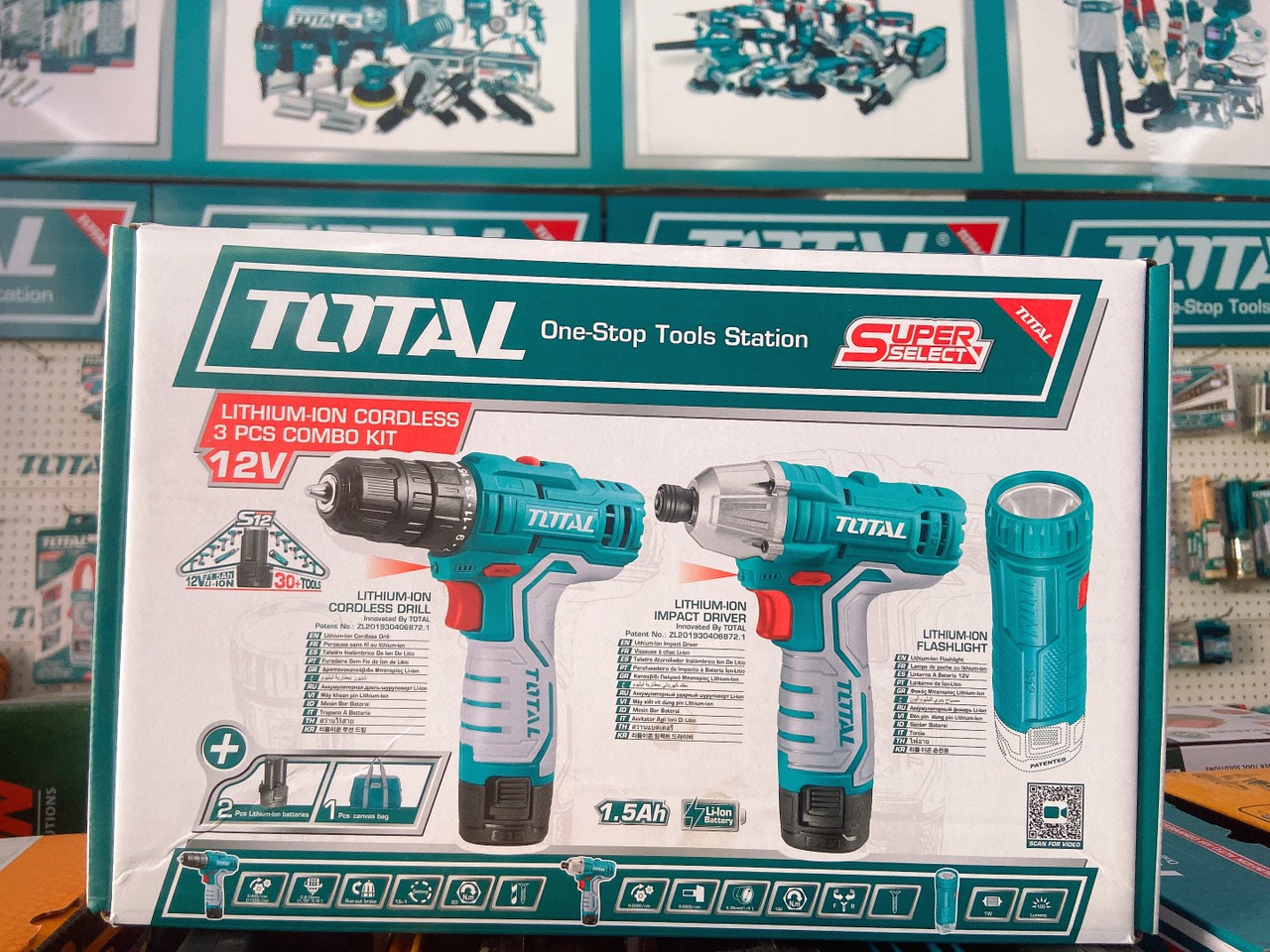 BỘ COMBO MÁY SIẾT VÍT PIN, KHOAN PIN VÀ ĐÈN PIN 12V TOTAL TKLI1203 HÀNG CHÍNH HÃNG THIẾT BỊ LAO ĐỘNG