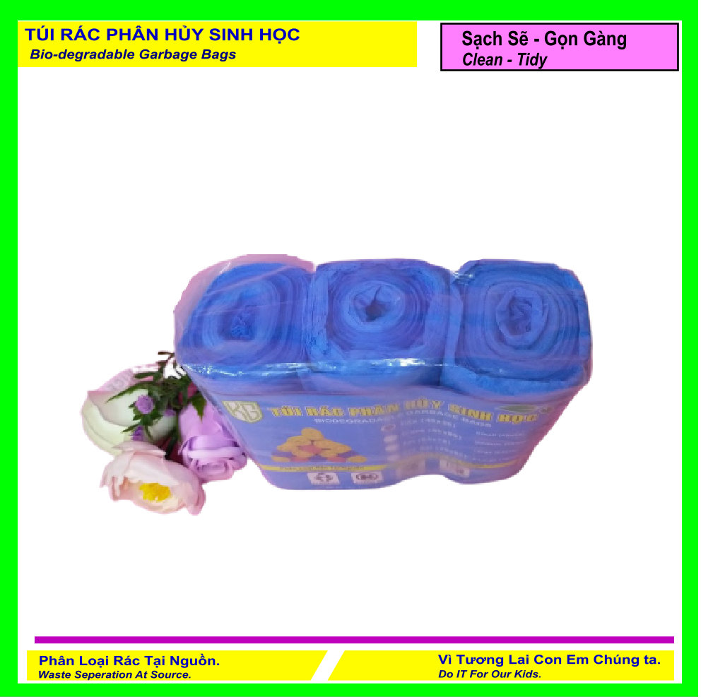 Set 1 Kí Bao Rác Tự Hủy Sinh Học - Phân Hủy Sinh Học - Dạng Cuộn - 4 Size - MÀU XANH BIỂN/ Set 1 Kilograms Of Bio-degradable Trash Bags - In Rolls - 4 Sizes - COLOR BLUE