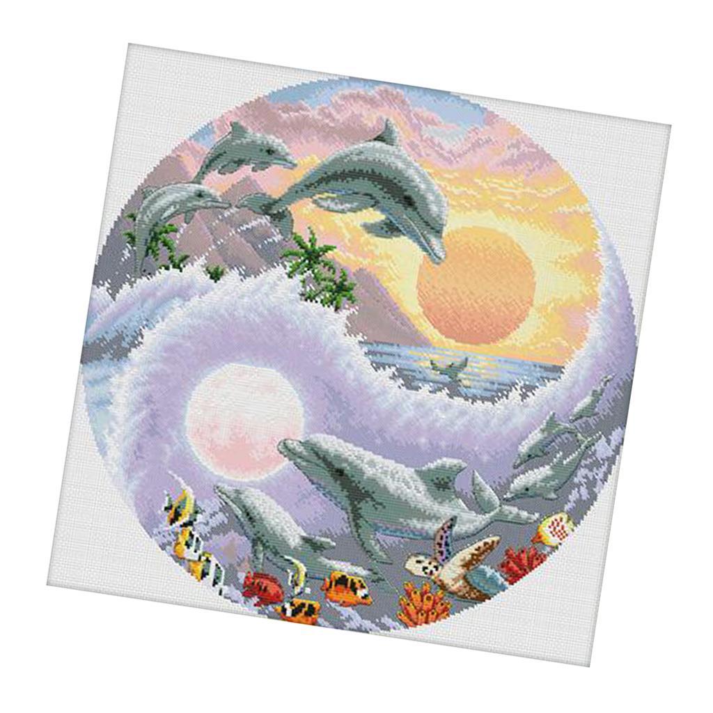 Dolphin Printed Cross Stitch Kit for Beginners Stamped 11 Count Handmade