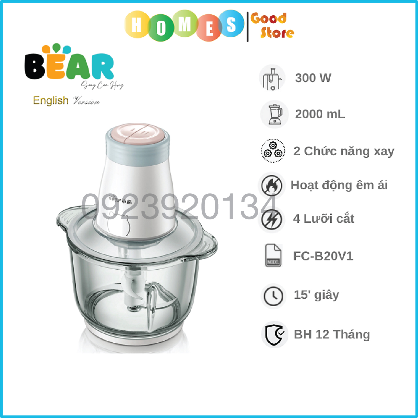 Máy xay thịt bear FC-B20V1 - Hàng Chính Hãng