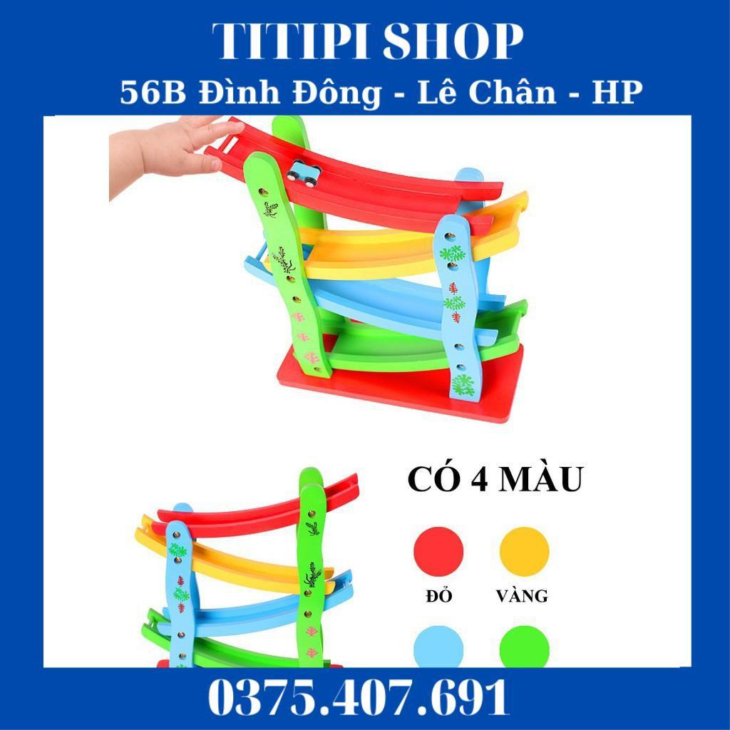 Siêu giảm giá Đồ chơi xe cầu trượt 4 tầng bằng gỗ gồm 4 xe cho bé - Tamankids