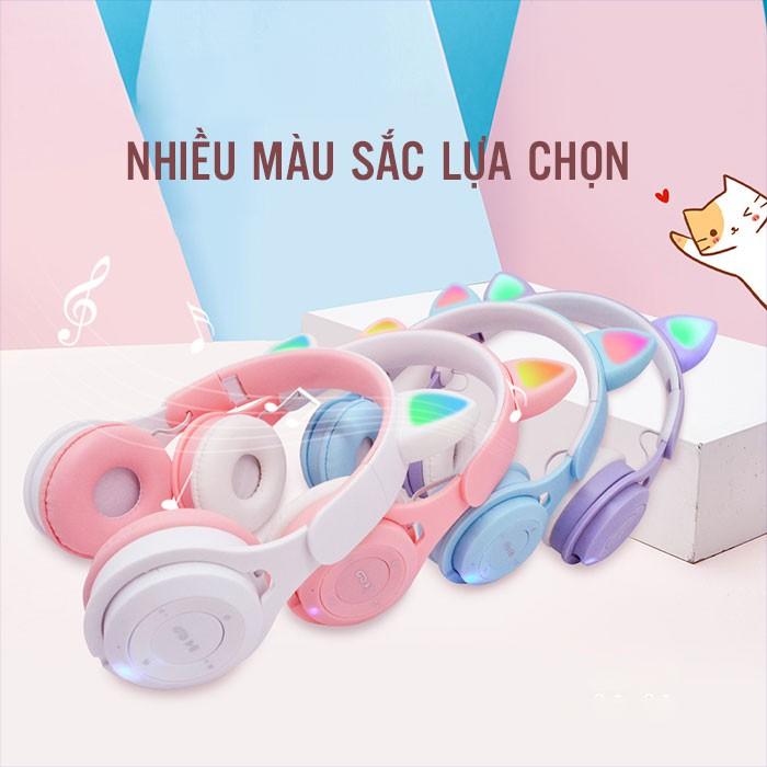 Tai Nghe Chụp Tai Bluetooth 5.0 Không Dây Hình Tai Mèo Phát Sáng Headphone Bluetooth M6 Dễ Thương Bass Cực Ấm