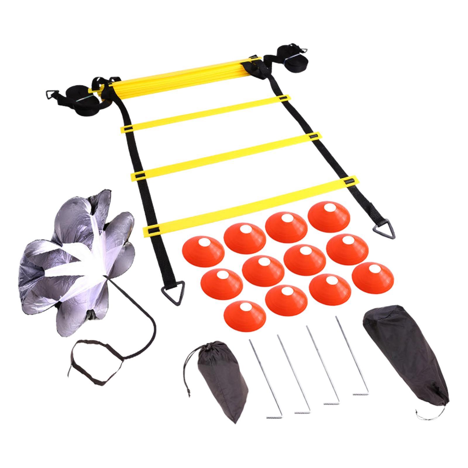 19.7ft Agility Ladder Training Set, Disc Cones, Resistance Parachute with Storage Pouch Trainer Equipment Workout for Sports, Track and Field