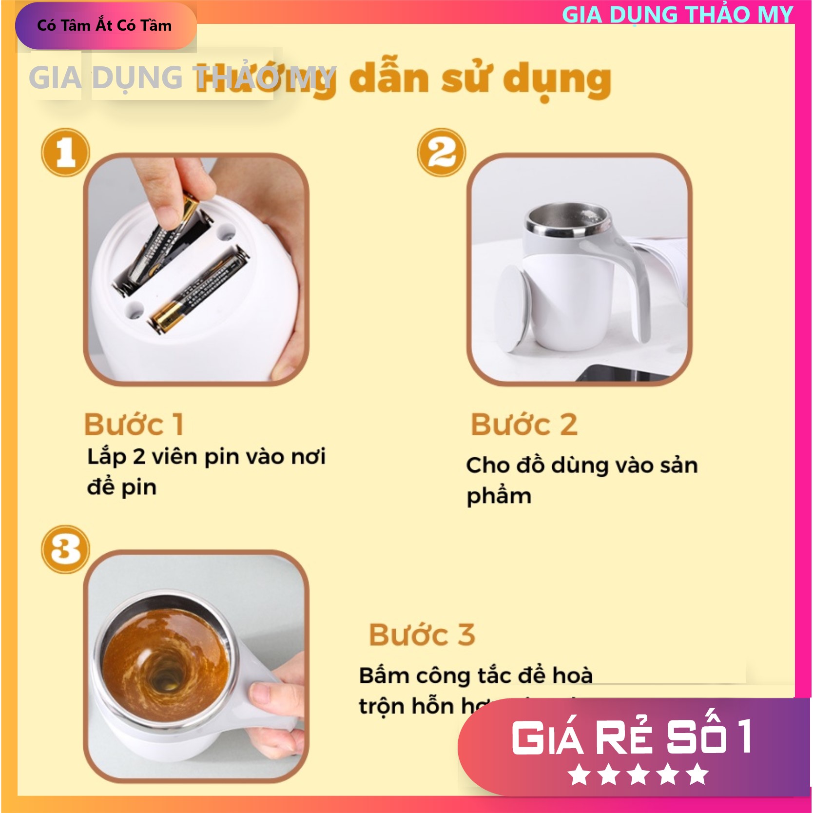 Cốc Khuấy Tự Động Inox 304 Dung Tích 380ml - Cánh Quạt Nam Châm
