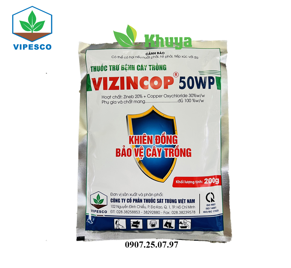 Thuốc trừ bệnh Vizincop 50WP 200gr Vipesco Đốm lá - Thối nhũn - Nấm hồng - Thán thư