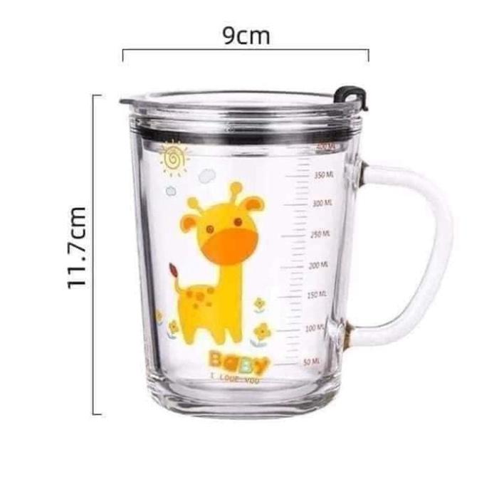 Ly Thủy Tinh Chia Vạch 350ml, Ly Pha Sữa Chia ml, Nắp Chống Tràn, Tiện Lợi, Bền Đẹp, Ống Hút Sillicon
