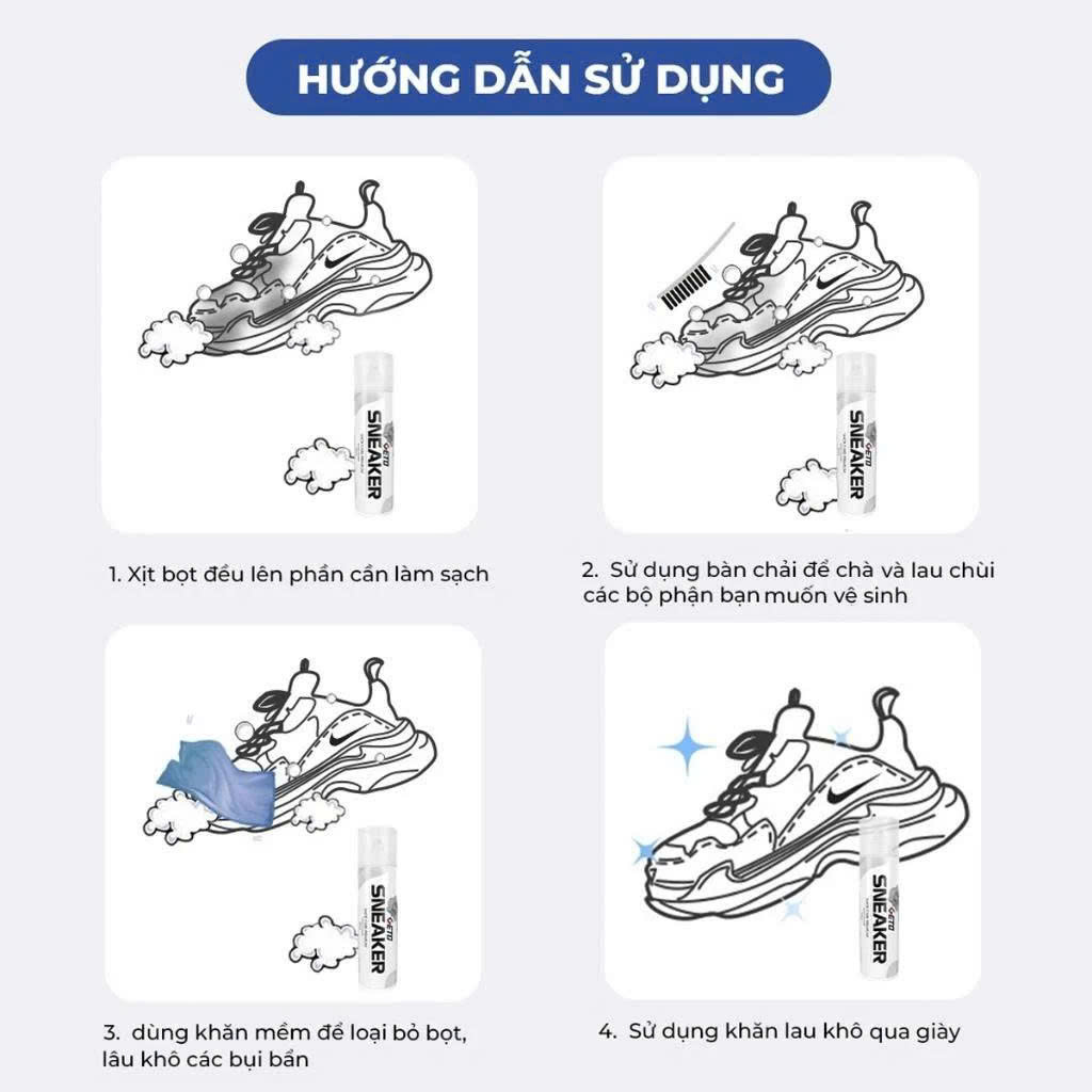 Chai Xịt Tạo Bọt Vệ Sinh Giày Cao Cấp 200ml tiêu diệt mọi vết bẩn DỤNG CỤ CHĂM SÓC LÀM SẠCH GIÀY Giao Mẫu Ngẫu Nhiên