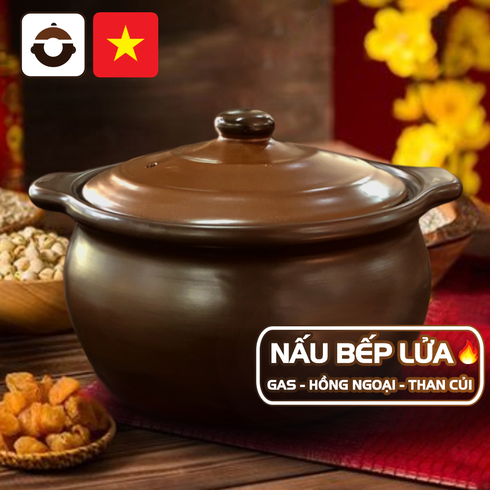 Nồi Đất Chịu Nhiệt 3 Lít Nodacook Men Sứ Nâu - Nồi Đất Chuyên Biệt Nấu Bếp Gas Bếp Than Củi Bếp Hồng Ngoại