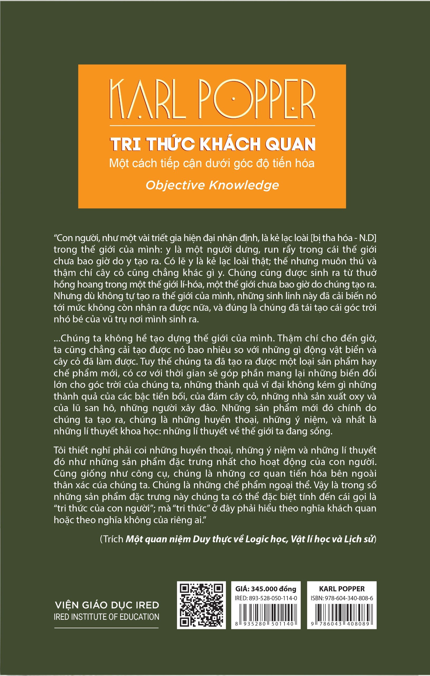 (Bìa Cứng) TRI THỨC KHÁCH QUAN (Objective Knowledge) - Một cách tiếp cận dưới góc độ tiến hóa - Karl Popper - Chu Lan Đình dịch, Bùi Văn Nam Sơn hiệu đính