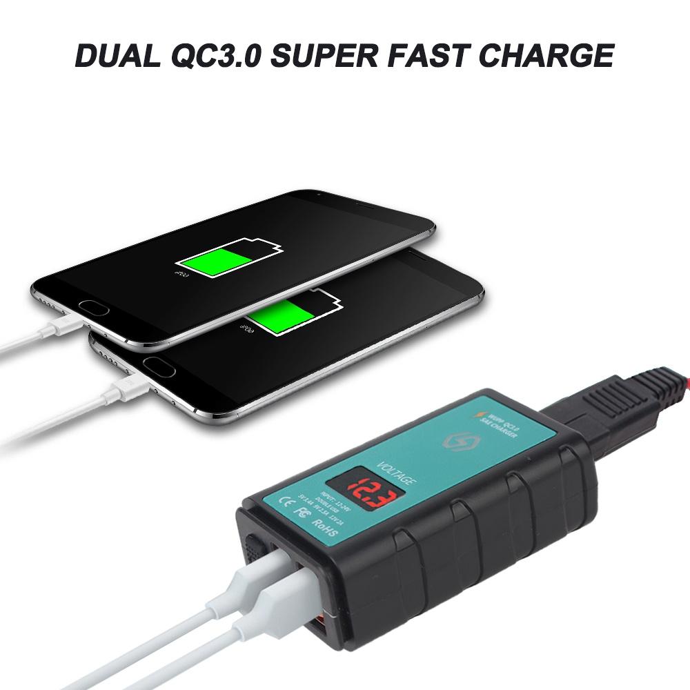 Bộ sạc nhanh hai cổng USB gắn xe máy chống thấm nước có công tắc vôn kế 12V 3.0