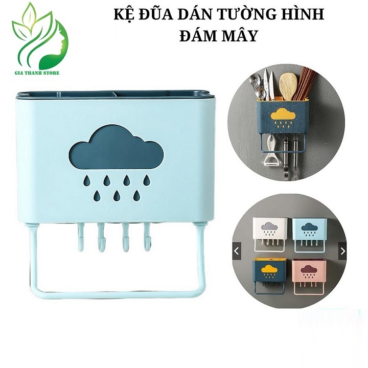 Kệ để bàn chải kem đánh răng, Kệ Để Đồ Đa Năng Dán Tường Hình Đám Mây, Kệ phòng tắm, nhà bếp kích thước 19x12x9cm, ống để đũa muỗng 2 lớp tiện dụng