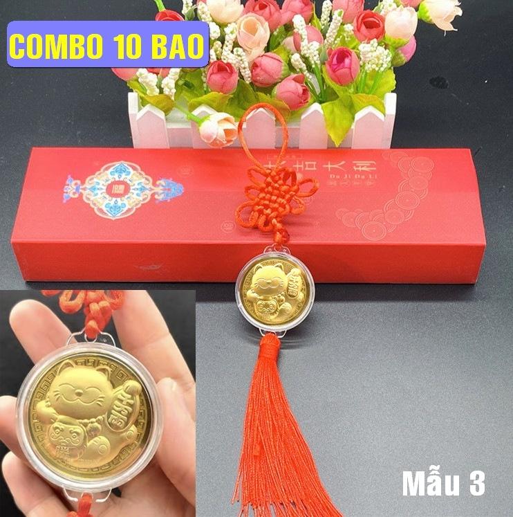 Trọn bộ 10 dây treo đồng xu con Mèo với thiết kế độc đáo, quà tặng, lì xì 2023 - Quý Mão - mãu 3, Tiền lì xì tết 2023 , NELI