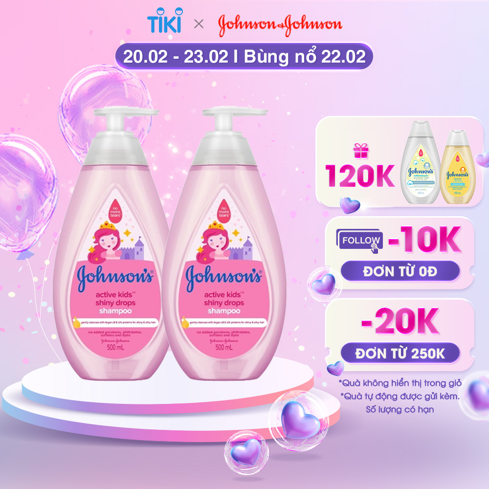 Combo 2 Dầu Gội Johnson's Active Kids Shiny Drops Shampoo Cho Bé Gái - Dung tích 500mlx2