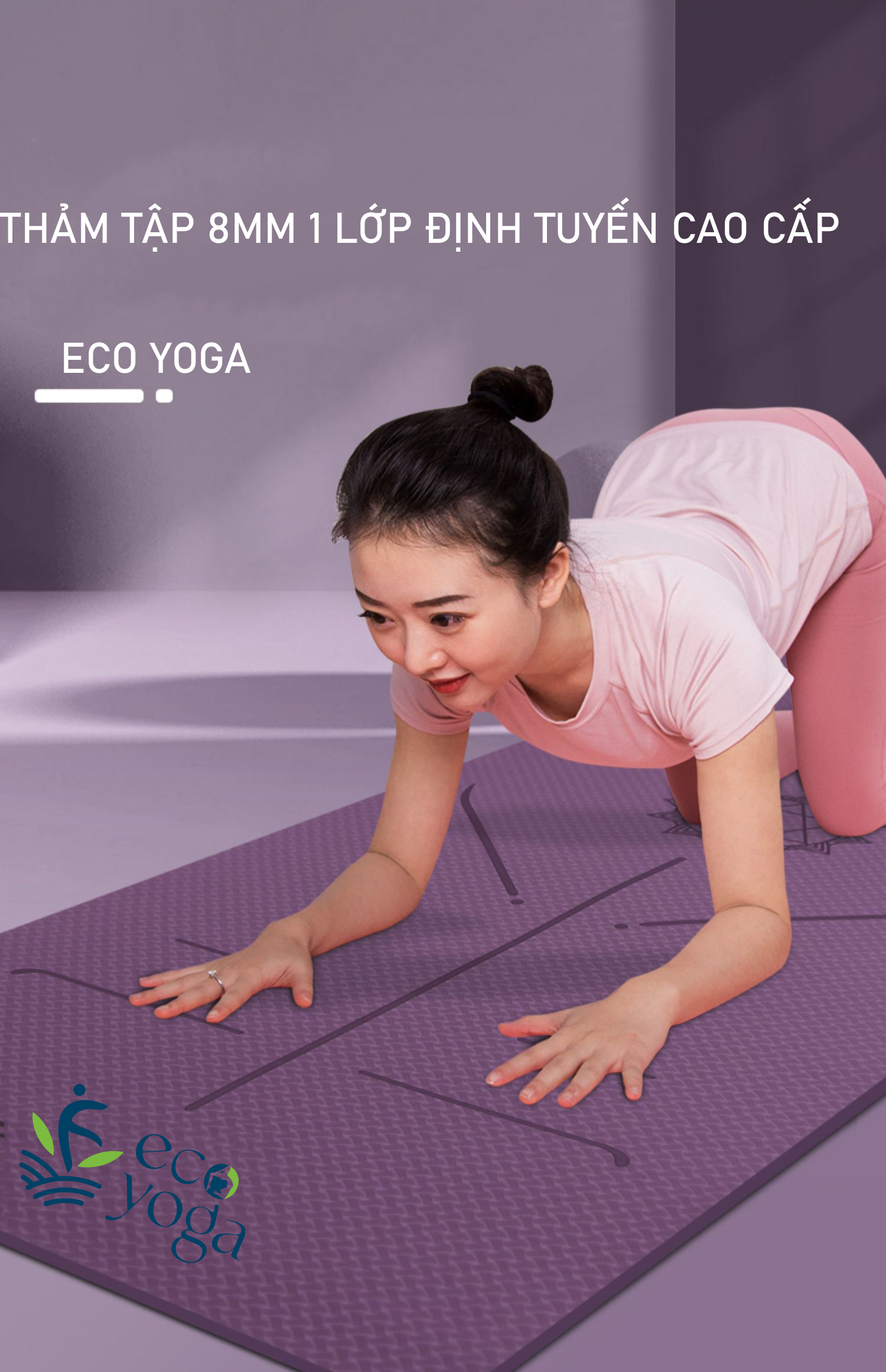 [Tặng Dây Đeo] Thảm Yoga Định Tuyến TPE 1 Lớp 8mm - YOGA QG, Độ Bám Cao, Chống Trơn Trượt, Mềm Mại, Thân Thiện Với Môi Trường, An Toàn Khi Tiếp Xúc Với Da - Hàng chính hãng