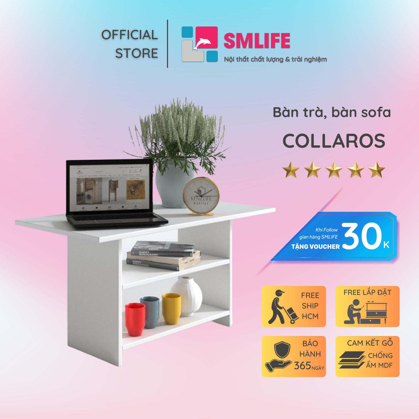 Bàn trà gỗ hiện đại SMLIFE Collaros | Gỗ MDF dày 17mm chống ẩm | D90xR45xC45cm