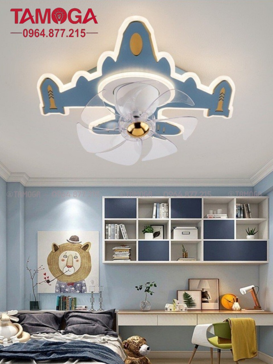 Quạt trần có đèn TAMOGA 1452 hình máy bay trang trí phòng ngủ cho bé động cơ 6 số + Tặng kèm điều khiển từ xa