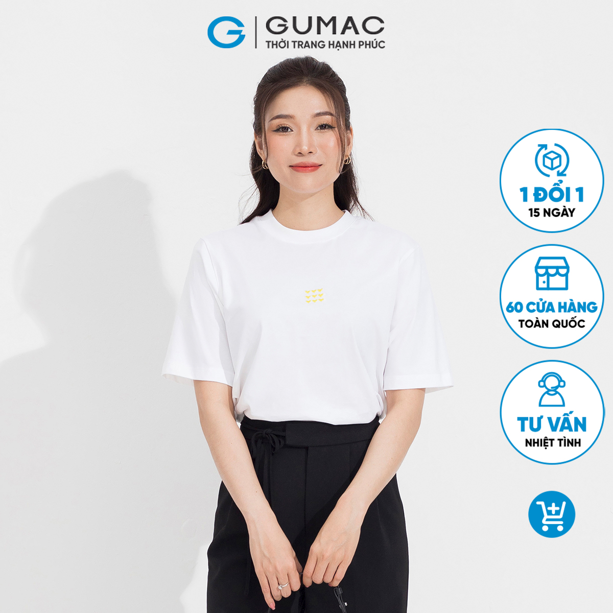 Áo thun nữ tay ngắn thêu hình dễ thương trẻ trung năng động thời trang GUMAC ATD05052