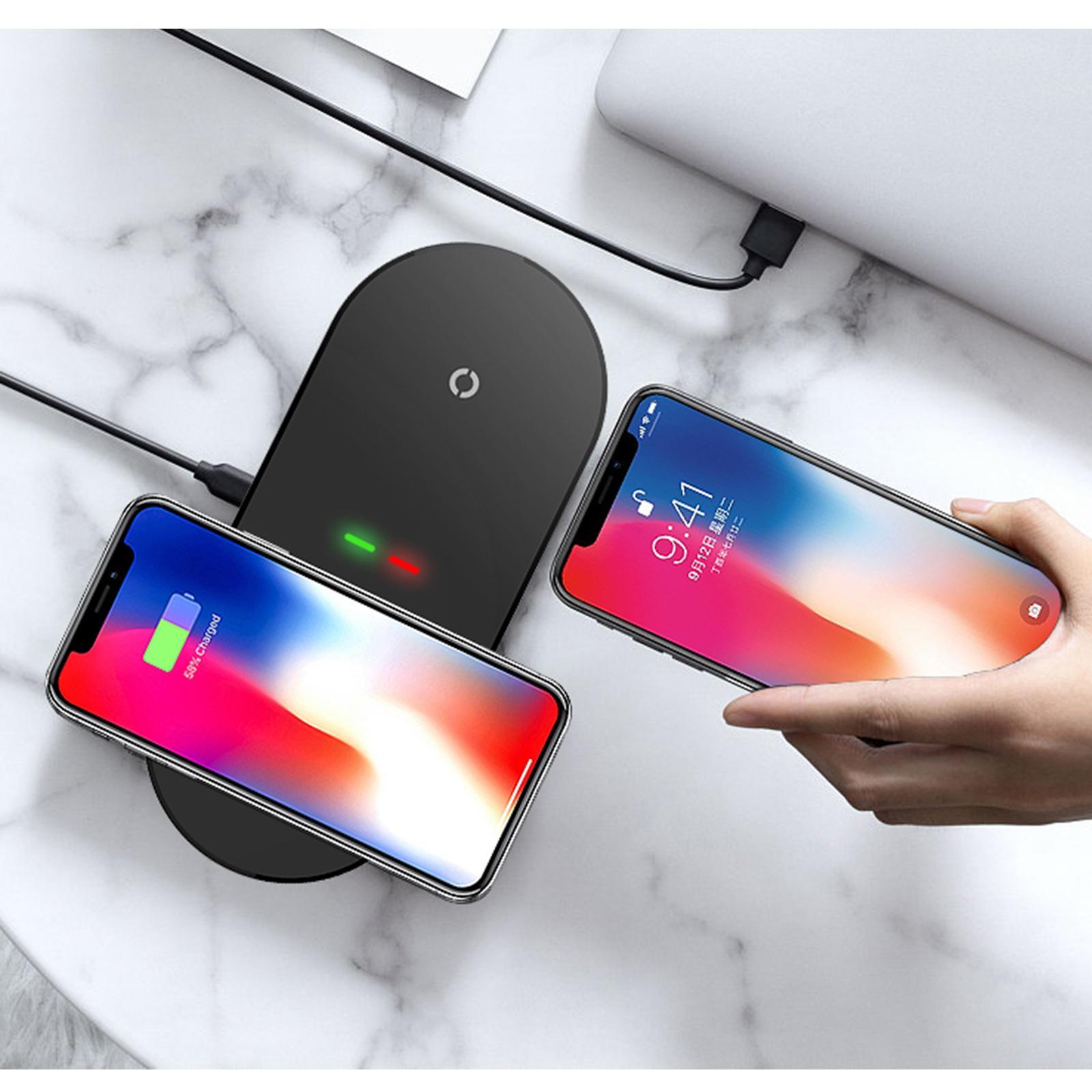 2 in 1  Wireless Charger Pad 10W Fast Charging For Smartphone Mirror Black