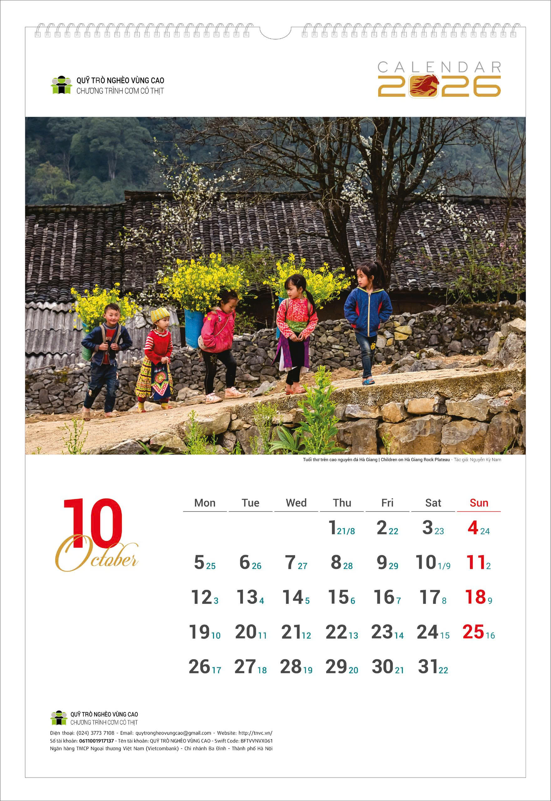 Lịch tường Trẻ Em vùng cao 2026 Cơm Có Thịt - Lịch treo tường Quỹ Trò Nghèo Vùng Cao