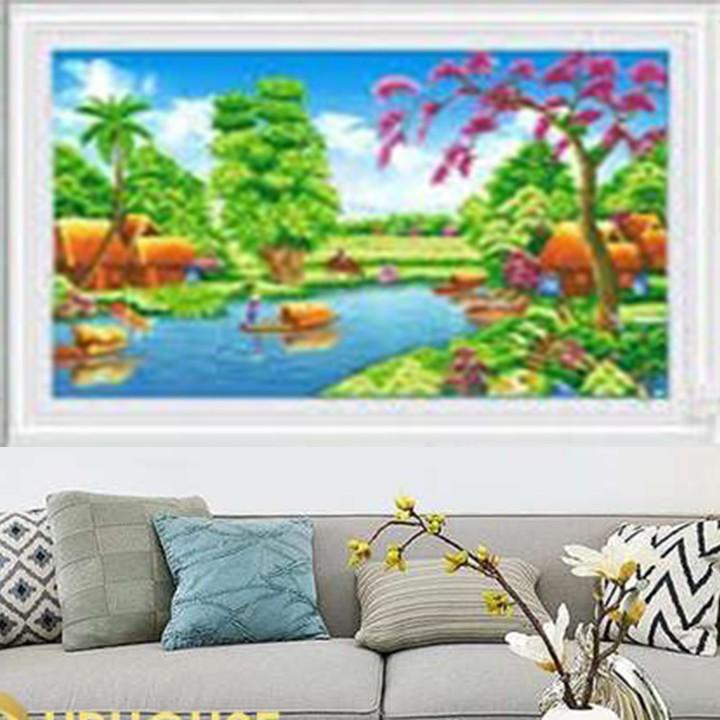 Tranh thêu phong cảnh quê hương 88835 - kích thước: 93 * 55cm.