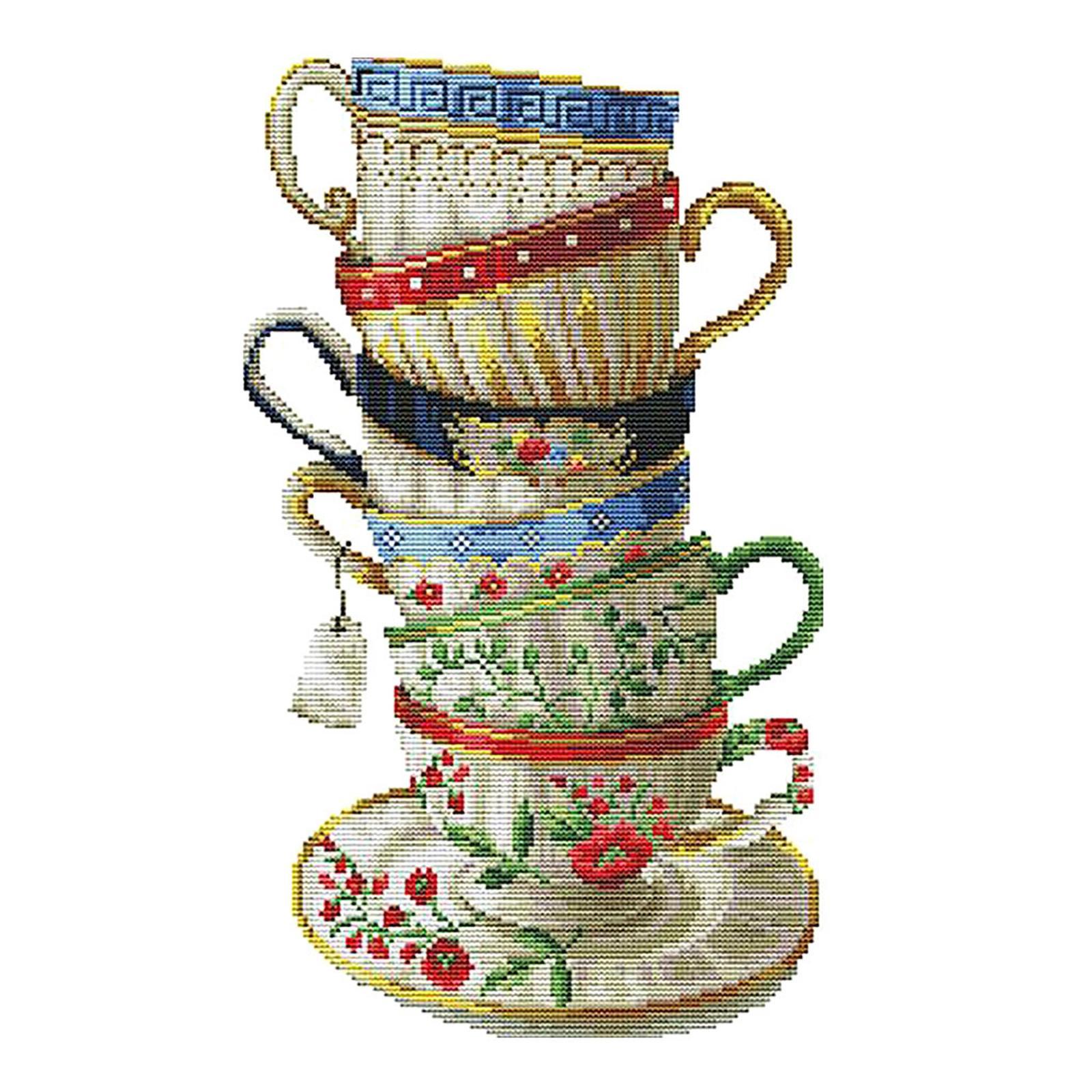 Coffee Cup Cross Stitch Kit Needlework Stamped for Beginners 28 × 42cm 14CT