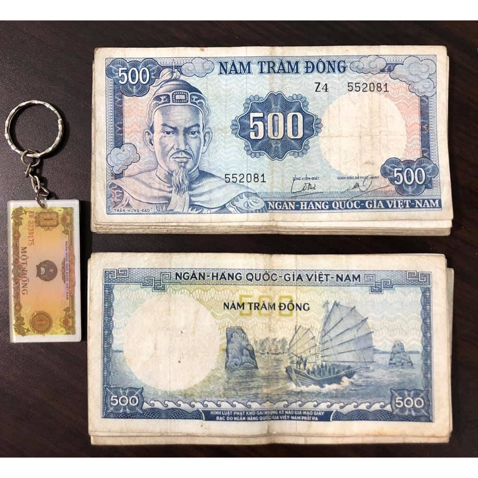 Tiền cổ Việt Nam, tờ 500 đồng thuộc bộ tướng sưu tầm (kèm móc khóa hình tiền xưa)