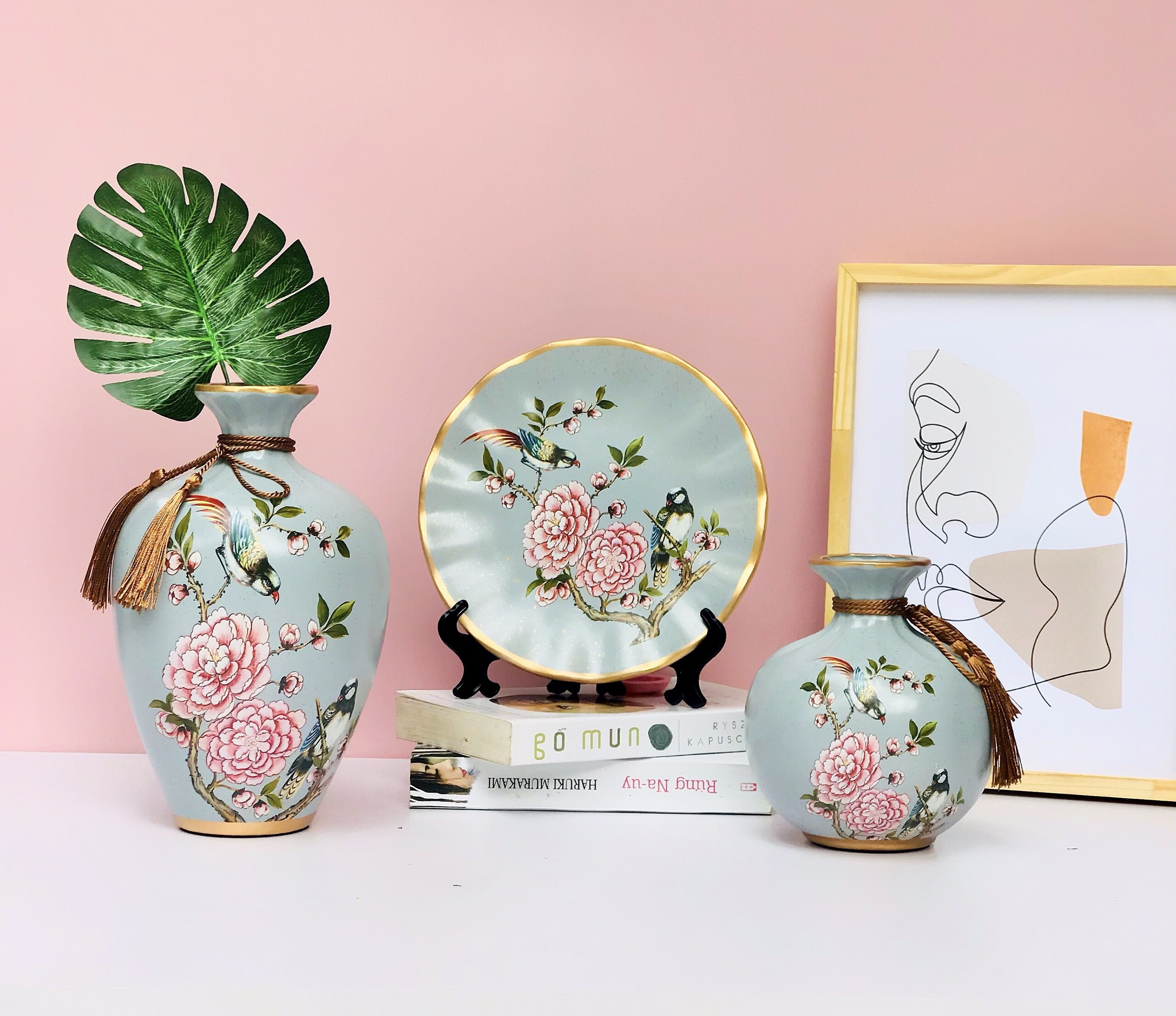 Set 3 bình hoa họa tiết gốm sứ decor cao cấp (Giao mẫu ngẫu nhiên)