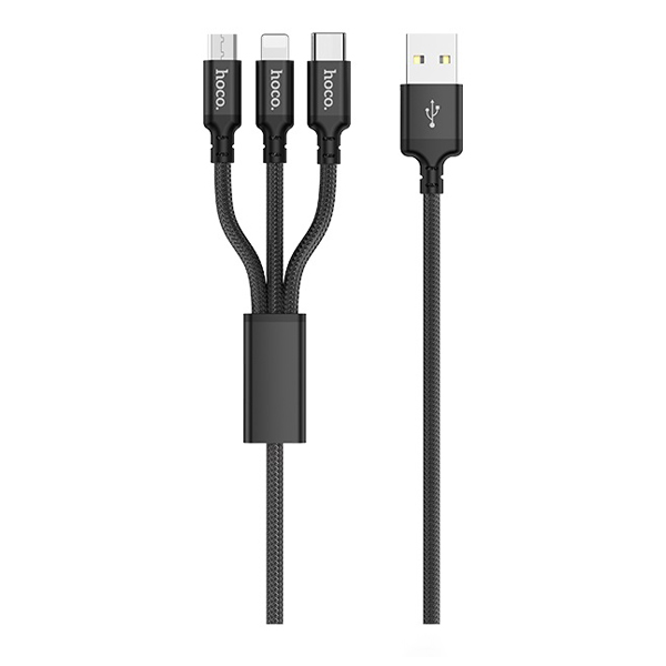 Cáp sạc 3 đầu 2.4A Max Micro USB -Lightning -Type C ( 2 màu) - Hàng chính hãng