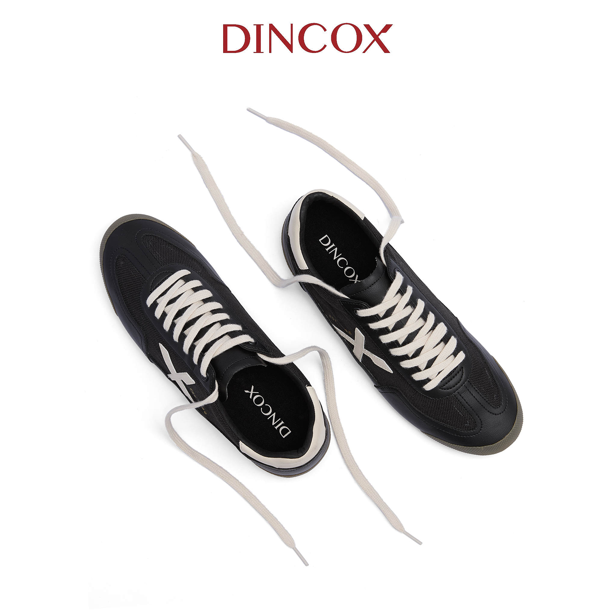 Giày Nam Sneaker Dincox DC47 BLACK/BEIGE Micro Suede Kết Hợp Canvas Shoes Đế Bằng, Bền Và Nhẹ Hơn