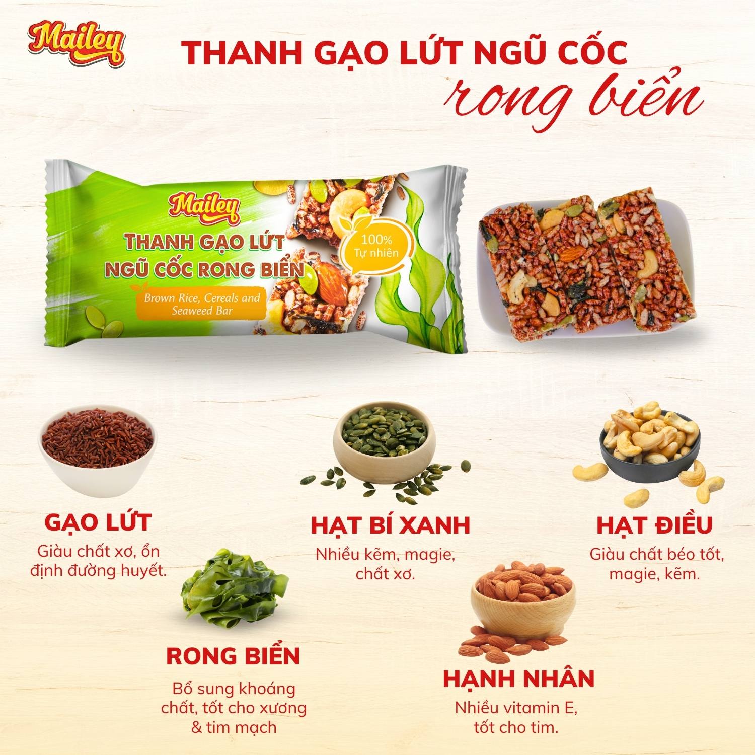 [COMBO 4 HỘP] Thanh gạo lứt ngũ cốc chà bông/rong biển mix hạt Mailey-Bánh gạo lứt ăn kiêng hỗ trợ giảm cân MUA 4 TẶNG 1