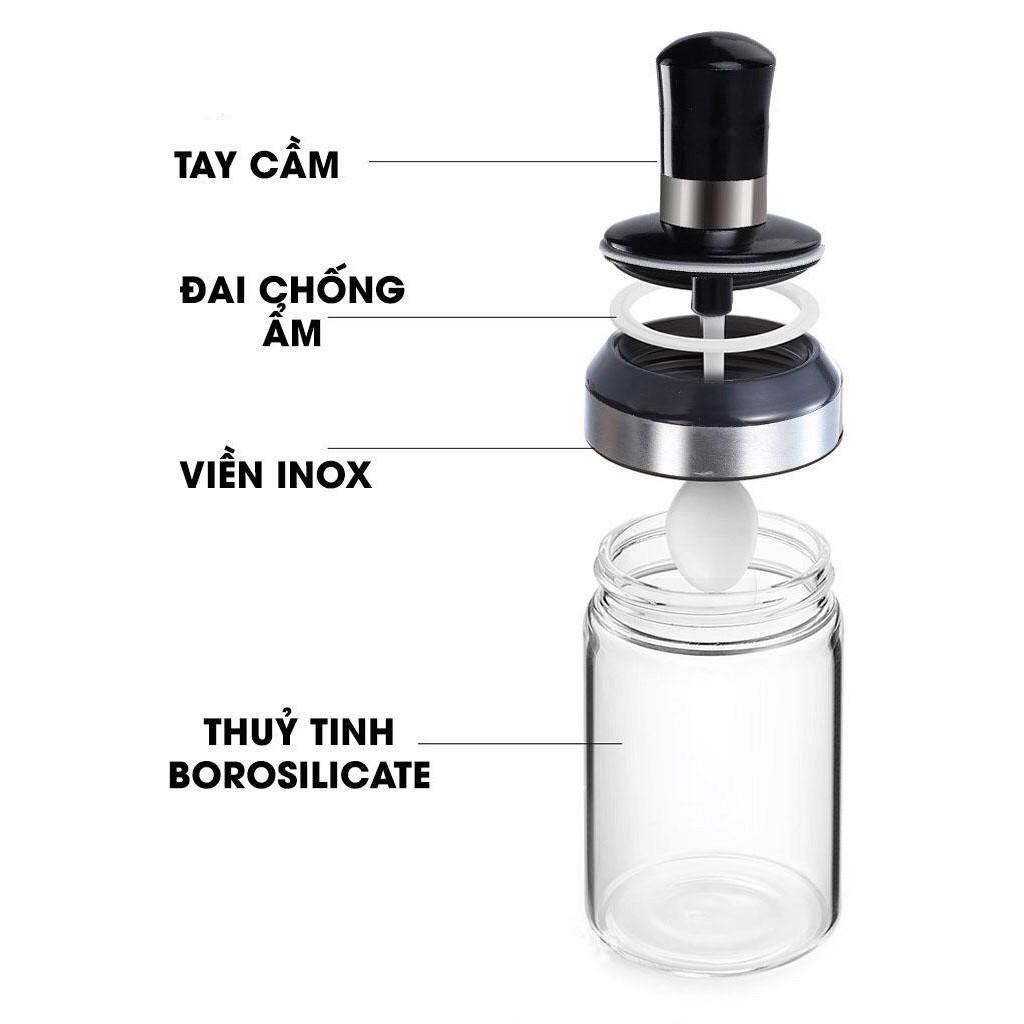 Lọ Đựng Gia Vị 250ml , Hũ Đựng Gia Vị Thủy Tinh Kèm Thìa Khuấy Tiện Lợi, Chống Tràn