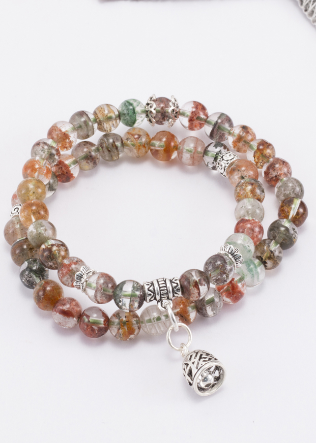 Vòng 2 line thạch anh ưu linh đa sắc phối charm chuông bạc Ngọc Quý Gemstones