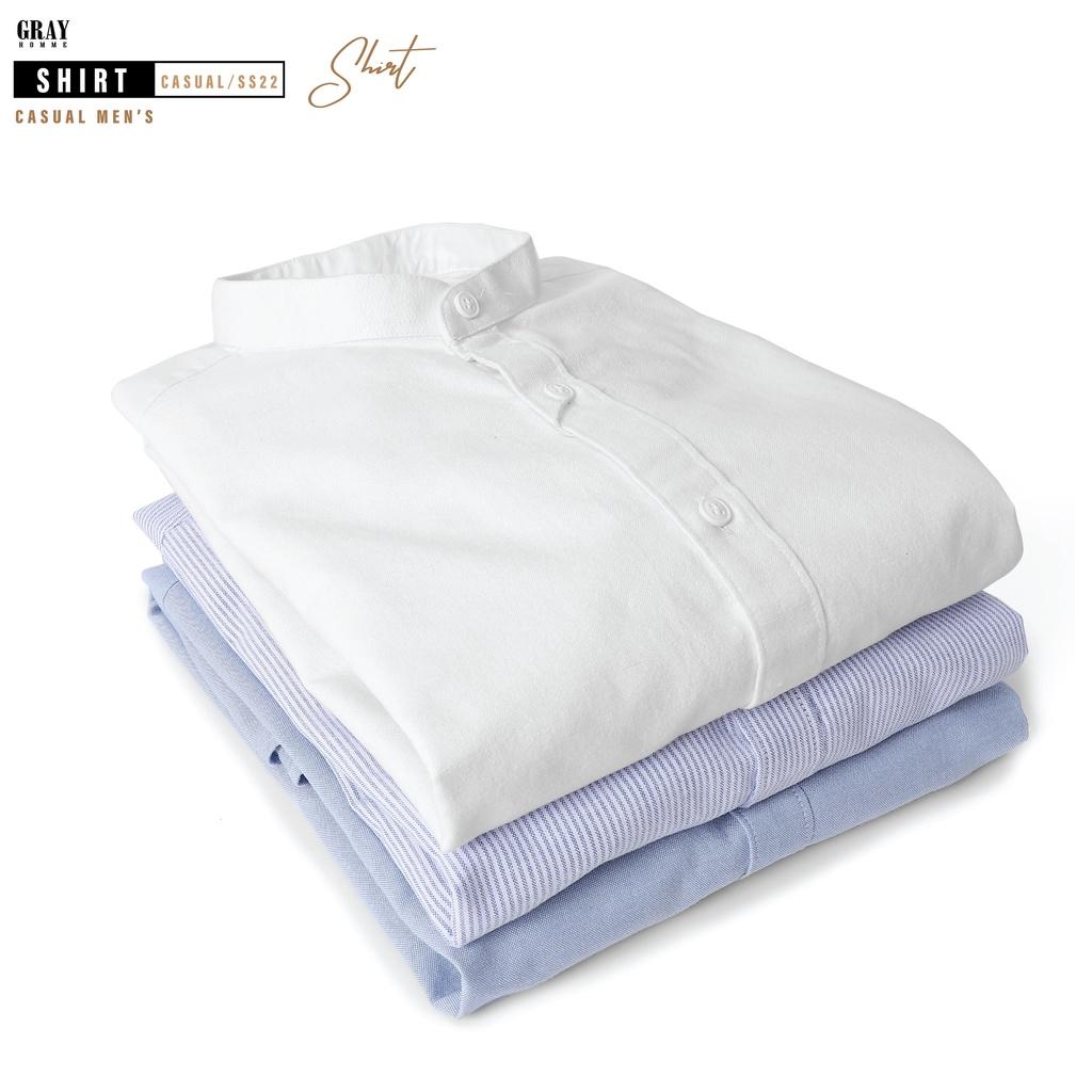 Hình ảnh Áo Sơ Mi Nam Dài Tay Cổ Tàu GRAYHOMME linen kẻ sọc cá tính chất vải đũi thoáng mát