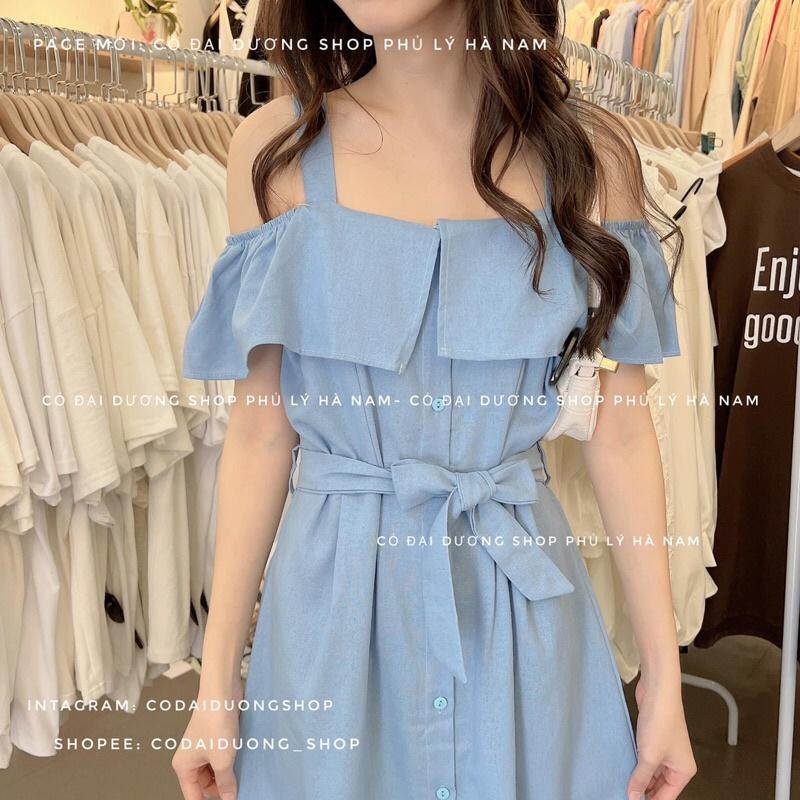 Váy Linen cổ bèo trễ vai